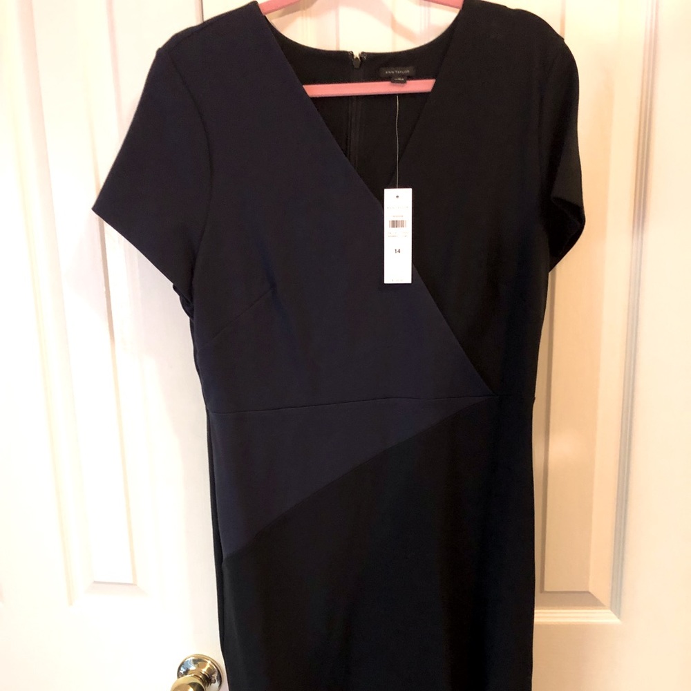 Black and blue geometric Ann Taylor office dress. NWT.